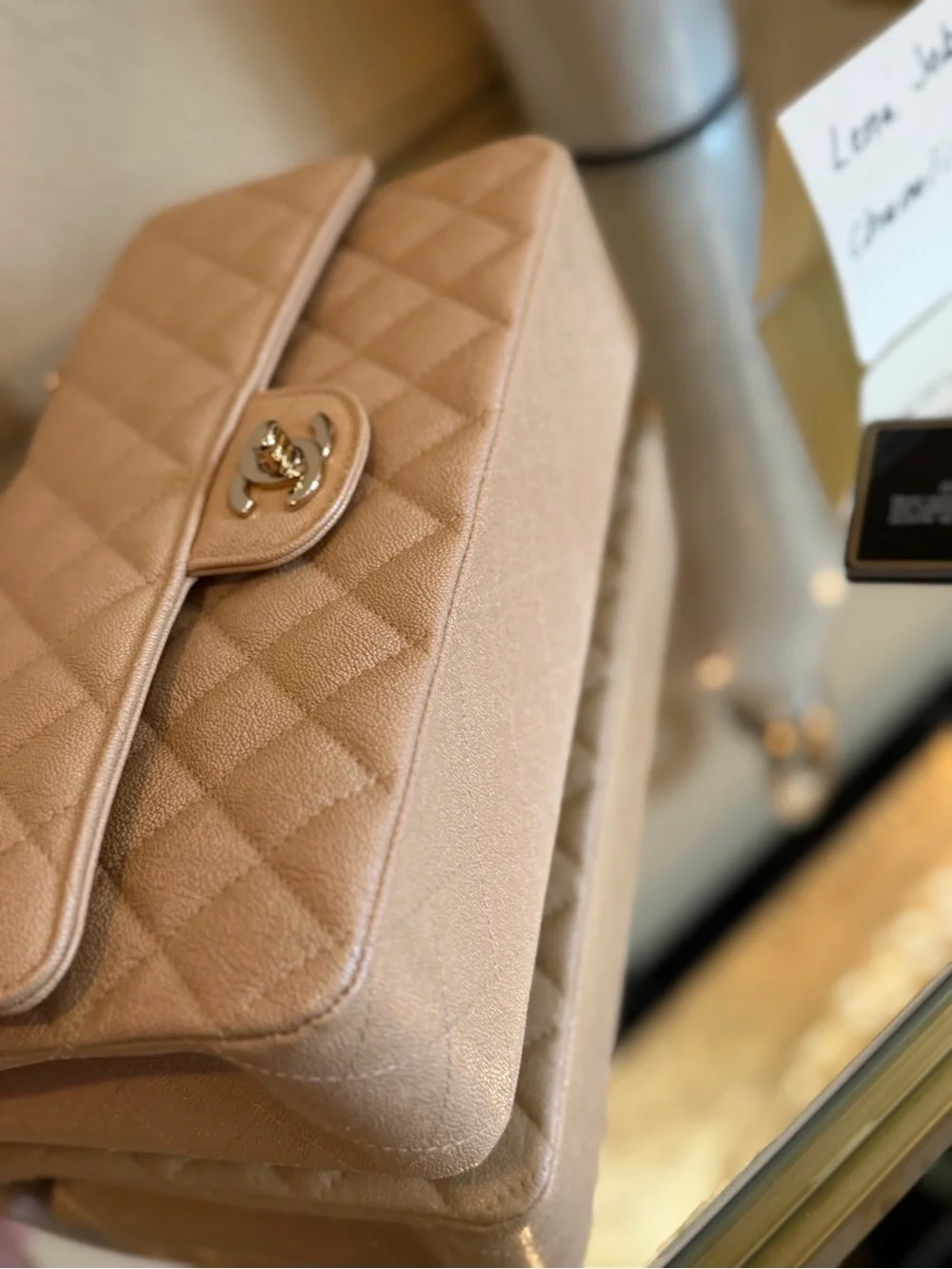 CHANEL Quilted Double Flap Shoulder Bag in Light Beige with Gold Hardware